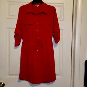 Mid Button Down Front Dress with Drawstring Waist